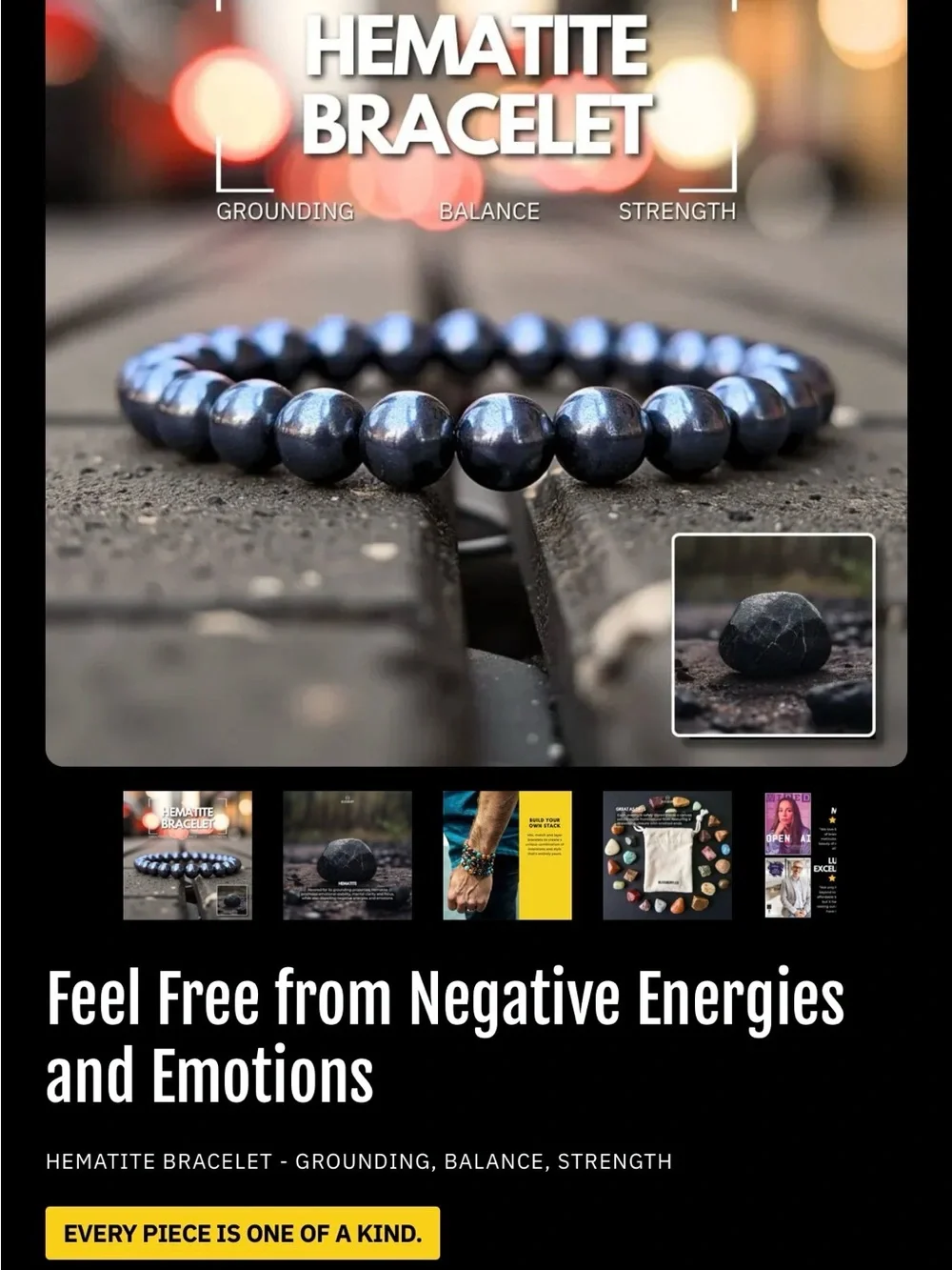 Men's Hematite Bead Bracelet - Black